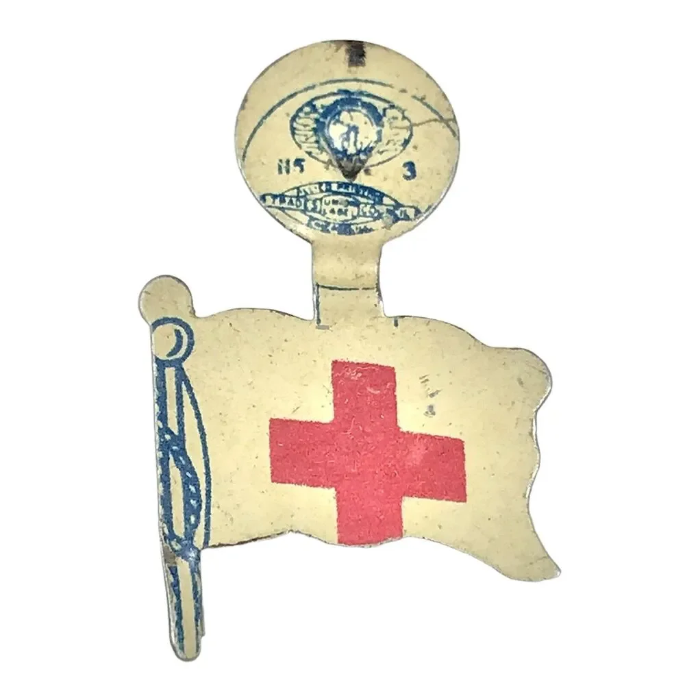 Red Cross Flag Vintage Pin Button Fold Over Metal